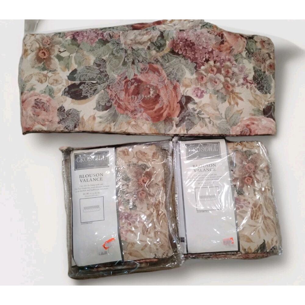 4 Vintage Croscill Home Blouson Valances 88" X 15" #3753 Floral Poly Cotton Blen